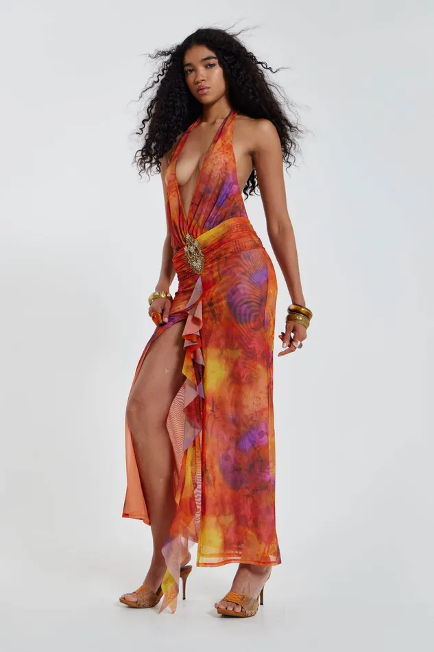 Dresses Jaded London Women Shop Cindy Plunge Maxi Dress In Orange