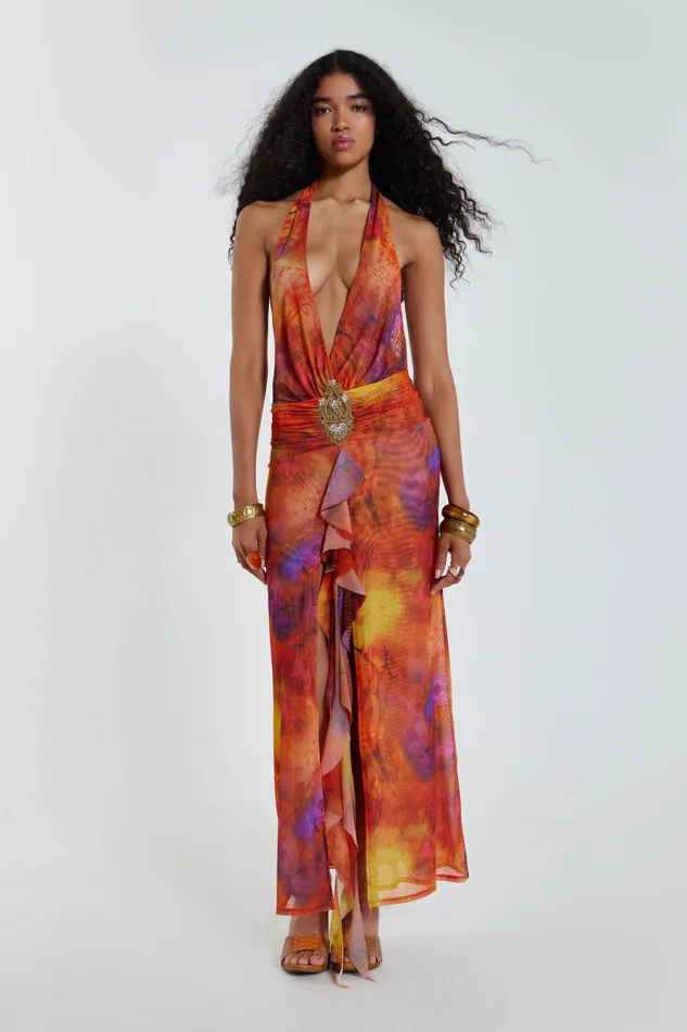 Dresses Jaded London Women Shop Cindy Plunge Maxi Dress In Orange