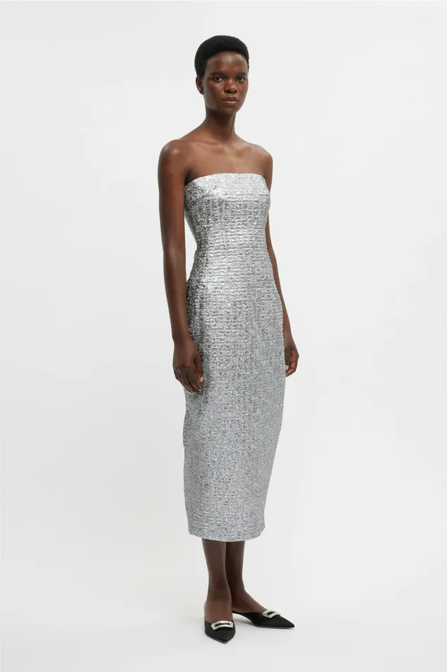 Dresses Leila Dress In Silver Metallic Seersucker 8211 Emilia Wickstead Women