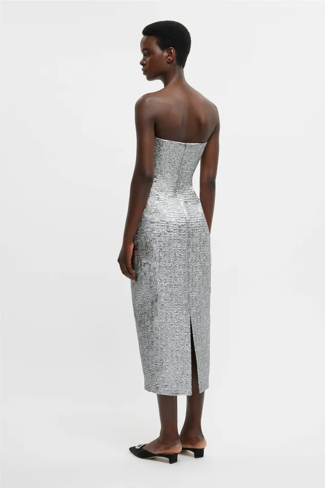 Dresses Leila Dress In Silver Metallic Seersucker 8211 Emilia Wickstead Women Dresses Leila Dress In Silver Metallic Seersucker 8211 Emilia Wickstead Women