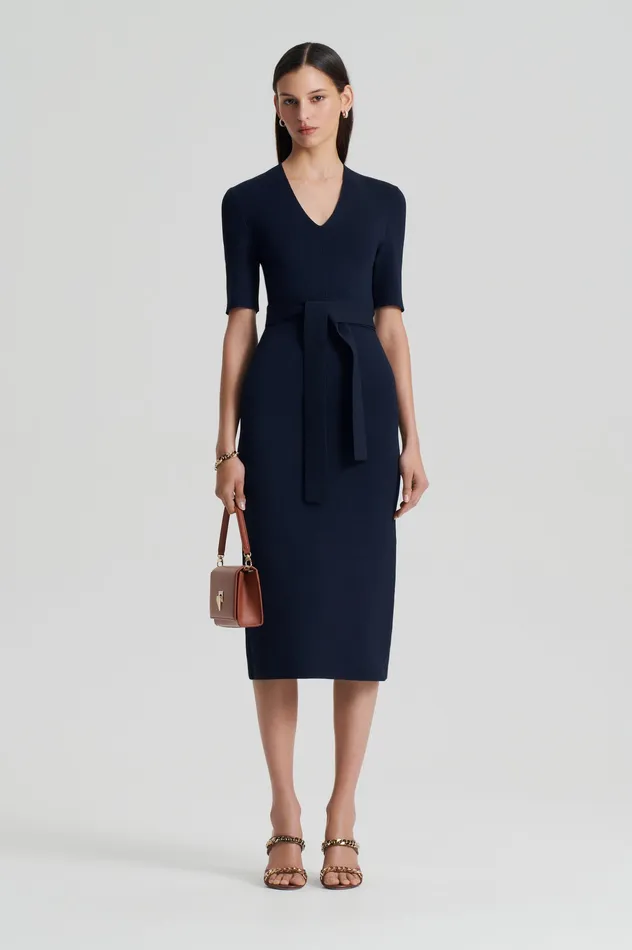 Dresses Scanlan Theodore Women CREPE KNIT V NECK DRESS NAVY