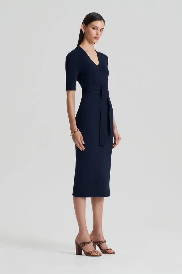 Dresses Scanlan Theodore Women CREPE KNIT V NECK DRESS NAVY