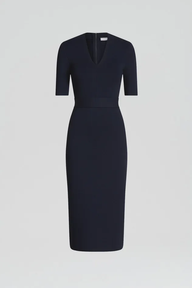 Dresses Scanlan Theodore Women CREPE KNIT V NECK DRESS NAVY