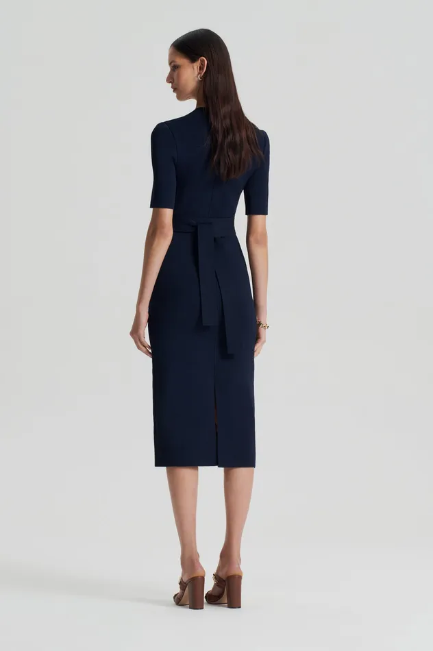 Dresses Scanlan Theodore Women CREPE KNIT V NECK DRESS NAVY