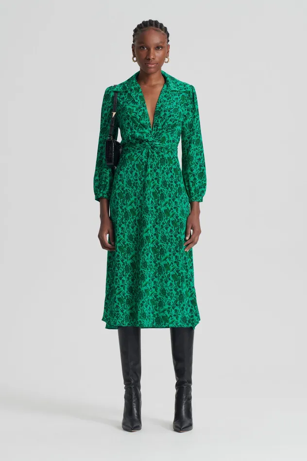 Dresses Scanlan Theodore Women SILK BOTANICAL DRESS VERDE