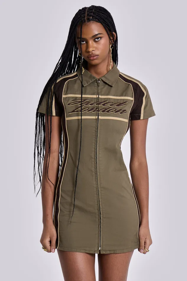 Dresses Shop Racer Dress in Khaki Jaded London Women