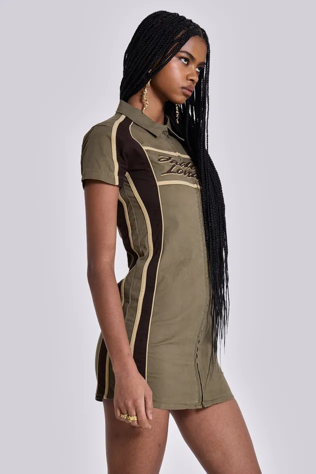 Dresses Shop Racer Dress in Khaki Jaded London Women