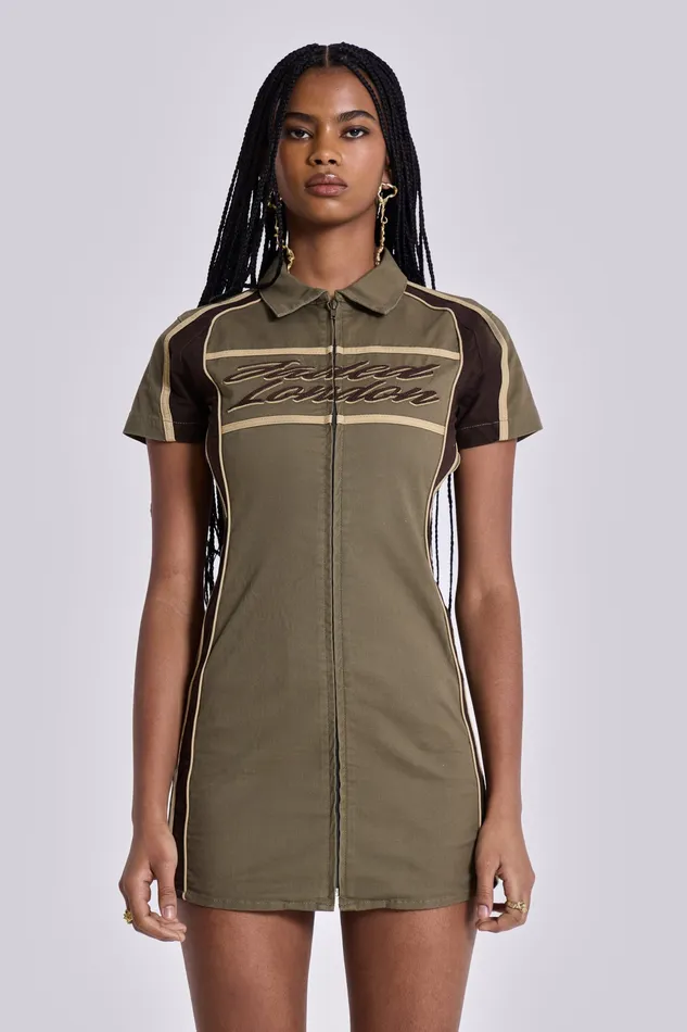 Dresses Shop Racer Dress in Khaki Jaded London Women