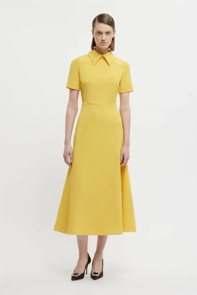 Dresses Women Emilia Wickstead Eman Dress In Custard Yellow Double Crepe