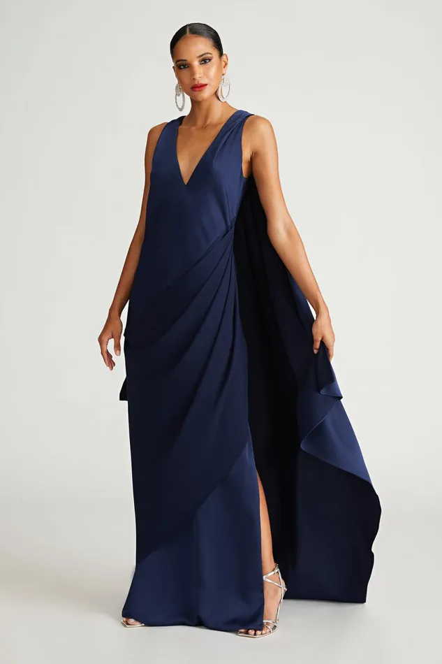 Dresses Women Halston Cyra Gown In Crepe Back Satin Navy