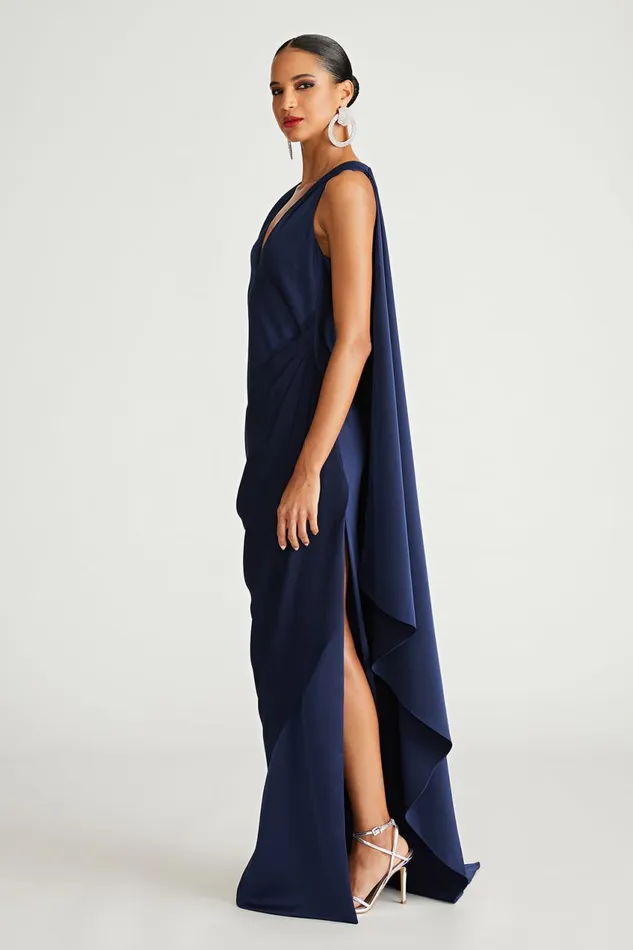 Dresses Women Halston Cyra Gown In Crepe Back Satin Navy
