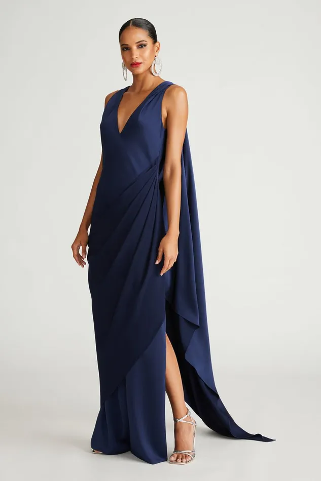 Dresses Women Halston Cyra Gown In Crepe Back Satin Navy