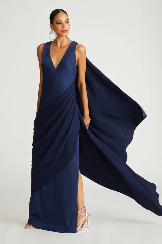 Dresses Women Halston Cyra Gown In Crepe Back Satin Navy