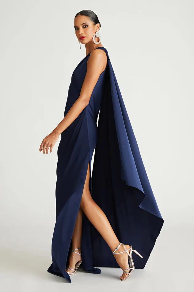 Dresses Women Halston Cyra Gown In Crepe Back Satin Navy
