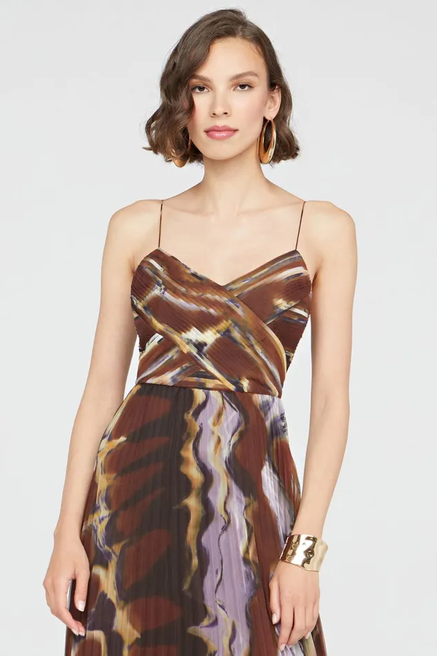 Dresses Women Halston Fosette Gown In Chiffon Earth Strata