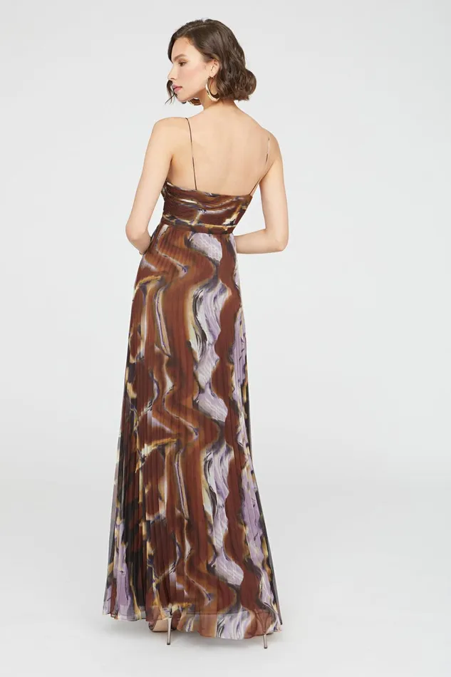 Dresses Women Halston Fosette Gown In Chiffon Earth Strata