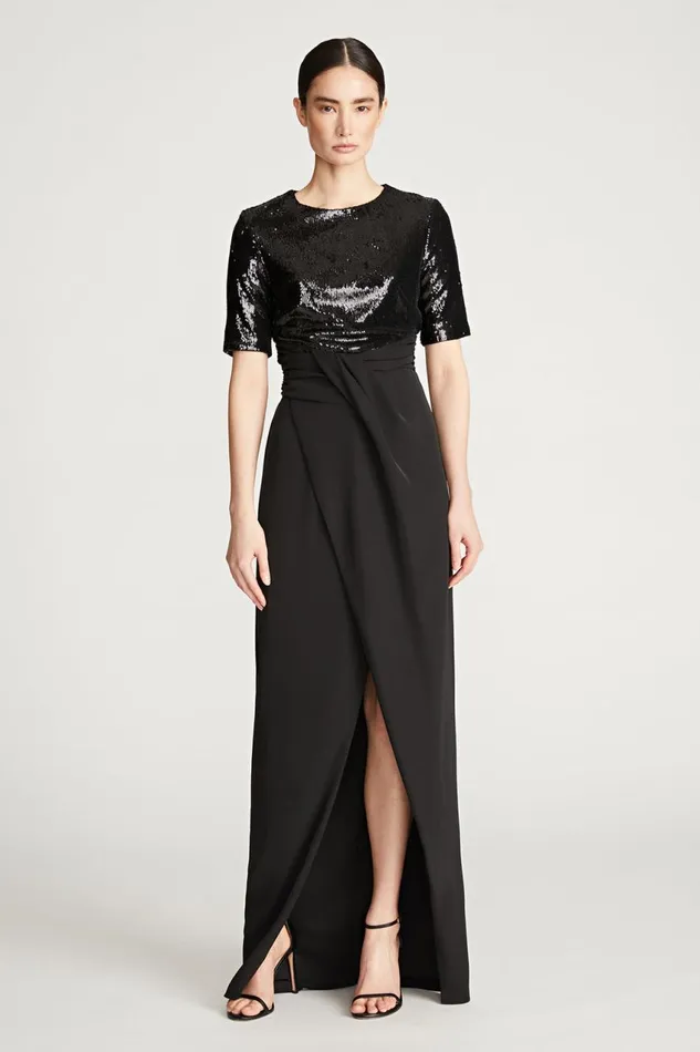 Dresses Women Halston Keagan Gown In Sequin and Crepe Black