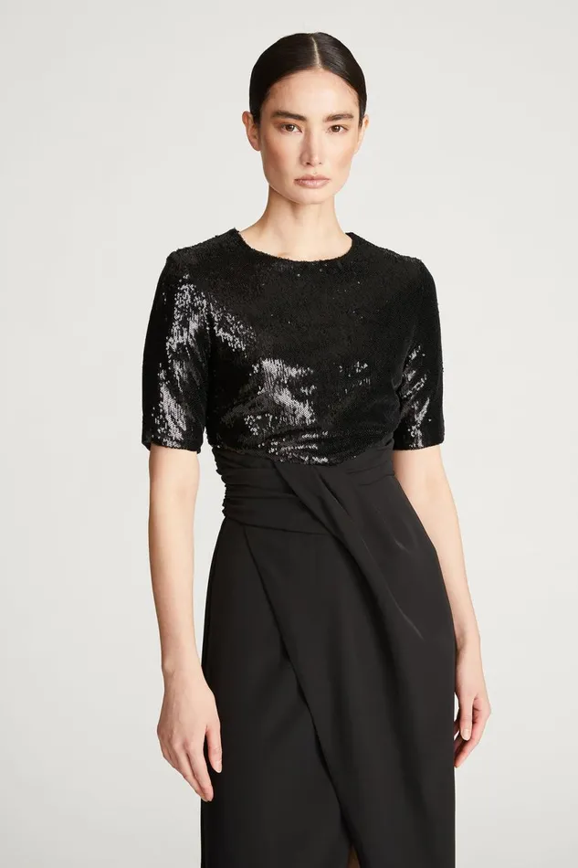 Dresses Women Halston Keagan Gown In Sequin and Crepe Black