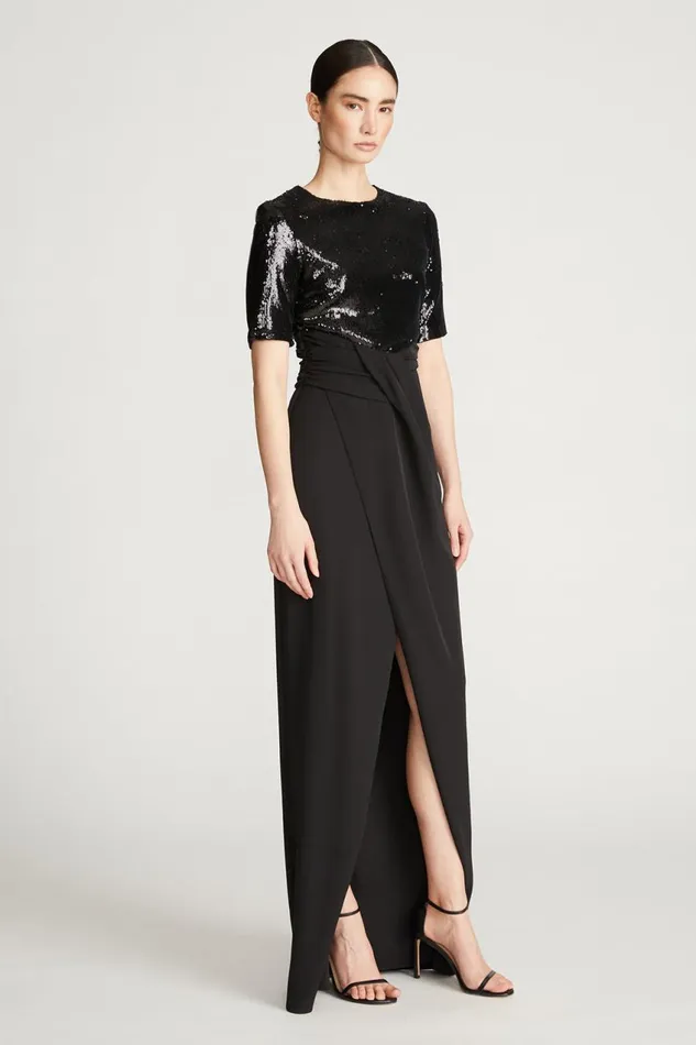 Dresses Women Halston Keagan Gown In Sequin and Crepe Black