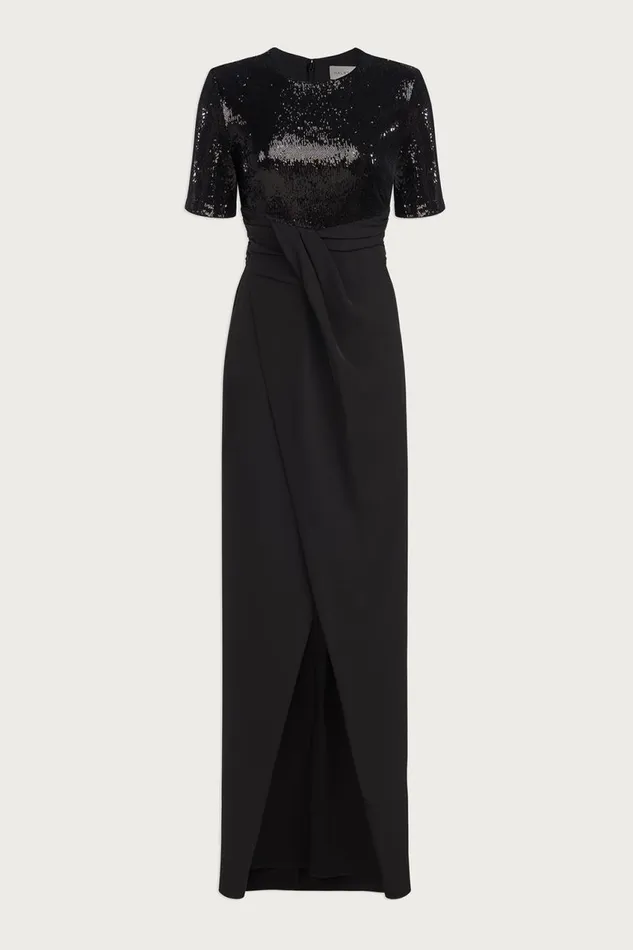 Dresses Women Halston Keagan Gown In Sequin and Crepe Black