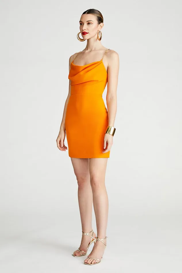 Dresses Women Halston Lavinia Dress In Stretch Crepe Orange Pepper
