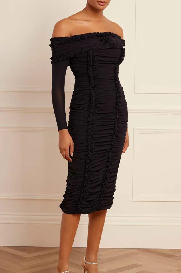 Ebony Rouched OffShoulder Ballerina Dress Black Women Needle and Thread Dresses