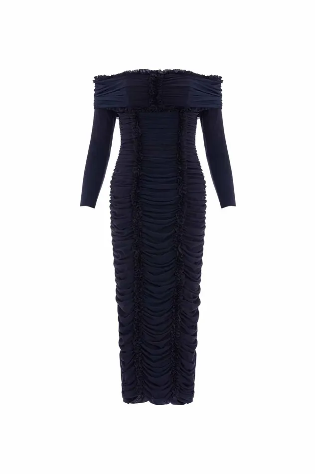 Ebony Rouched OffShoulder Ballerina Dress Black Women Needle and Thread Dresses
