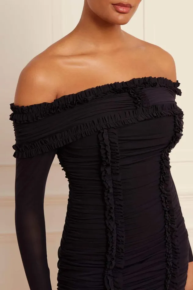 Ebony Rouched OffShoulder Ballerina Dress Black Women Needle and Thread Dresses