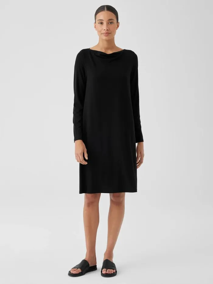 Eileen Fisher Extended Sizing 1X3X Fine Jersey Cowl Neck Dress Black 8211 Shop