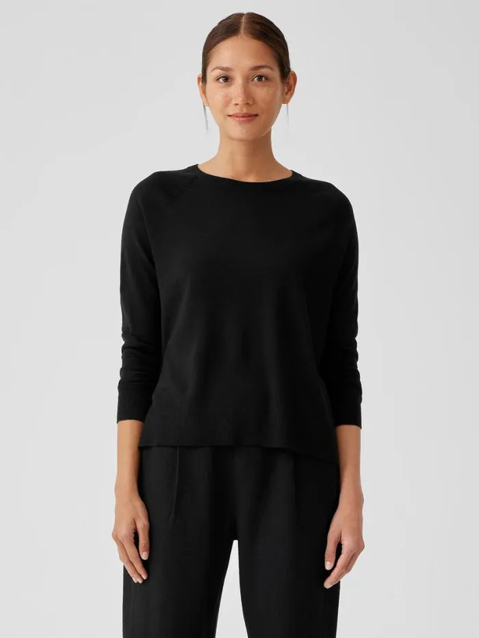 Eileen Fisher Extended Sizing 1X3X Fine Merino Jersey Crew Neck Top In Regenerative Wool Black 8211 Shop