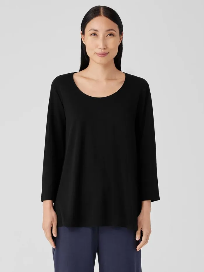 Eileen Fisher Extended Sizing 1X3X Organic Cotton Interlock UNeck Sleep Top Black 8211 Shop