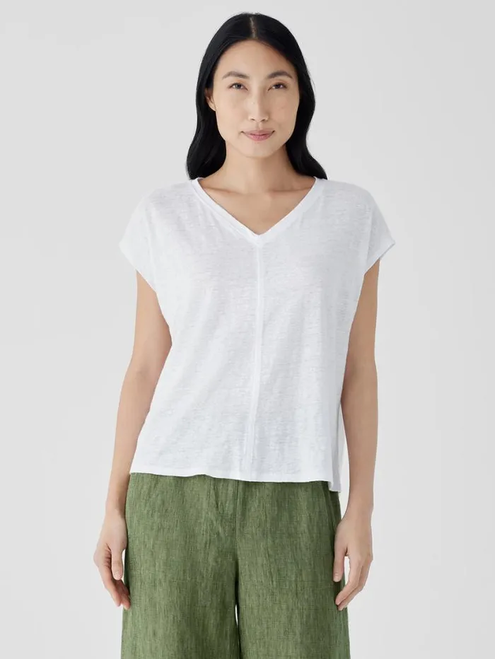 Eileen Fisher Jackets Coats and Vests Organic Linen Jersey VNeck Tee White 8211 Shop