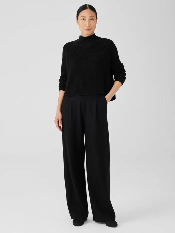 Eileen Fisher Pants Shorts and Jumpsuits Boiled Wool Jersey Pleated WideLeg Pant Black 8211 Shop