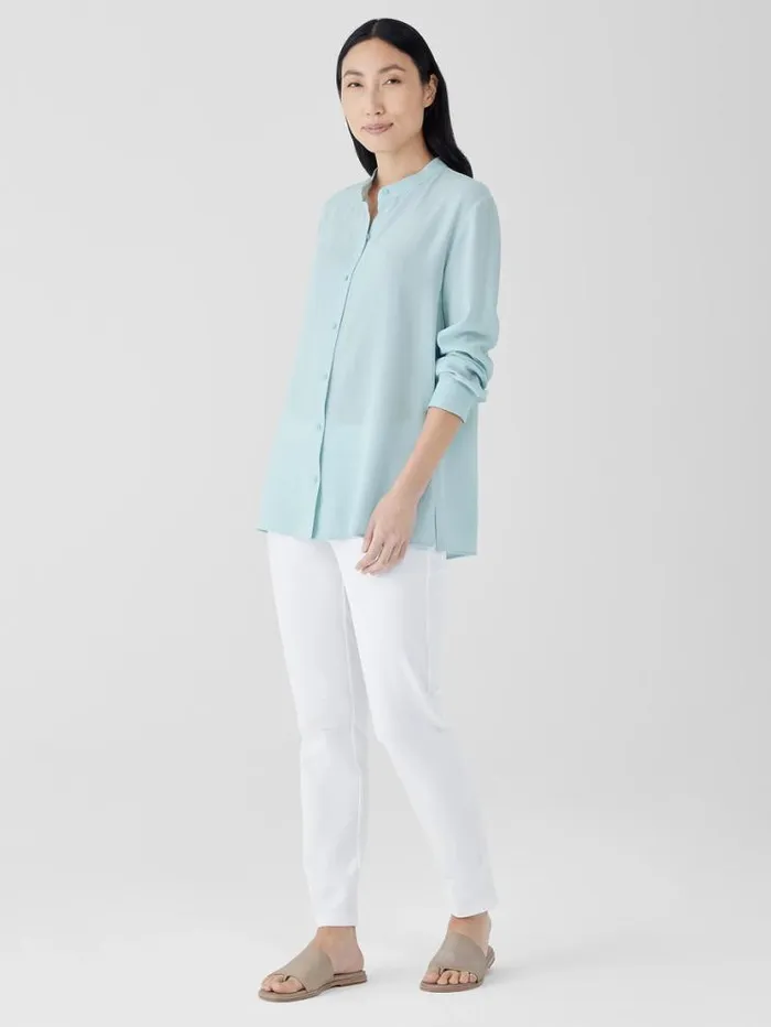 Eileen Fisher Pants Shorts and Jumpsuits Silk Georgette Crepe Band Collar Shirt Clearwater 8211 Shop