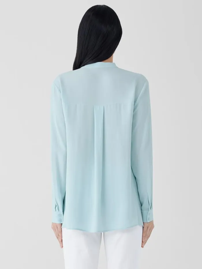 Eileen Fisher Pants Shorts and Jumpsuits Silk Georgette Crepe Band Collar Shirt Clearwater 8211 Shop