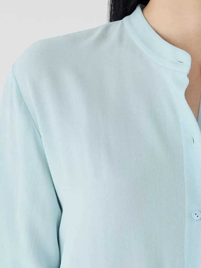 Eileen Fisher Pants Shorts and Jumpsuits Silk Georgette Crepe Band Collar Shirt Clearwater 8211 Shop