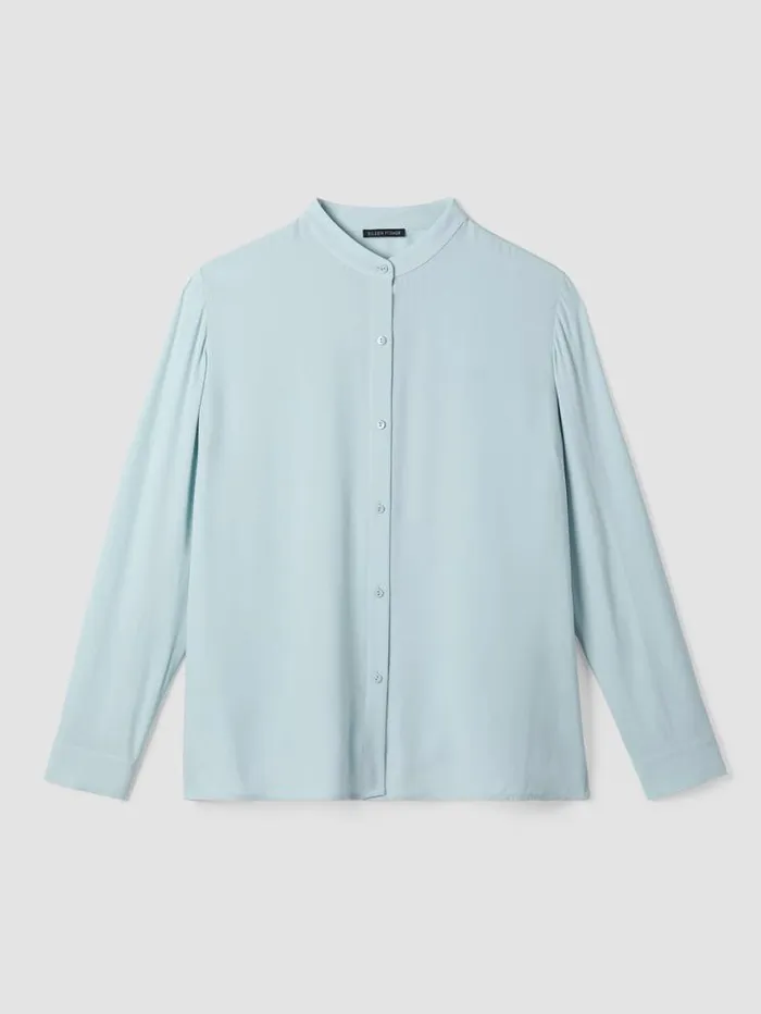 Eileen Fisher Pants Shorts and Jumpsuits Silk Georgette Crepe Band Collar Shirt Clearwater 8211 Shop
