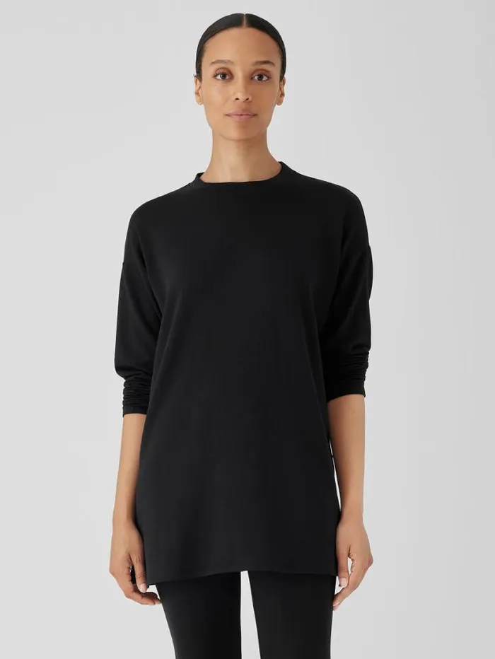 Eileen Fisher Petite Cozy Brushed Terry Hug Crew Neck Long Top Black 8211 Shop