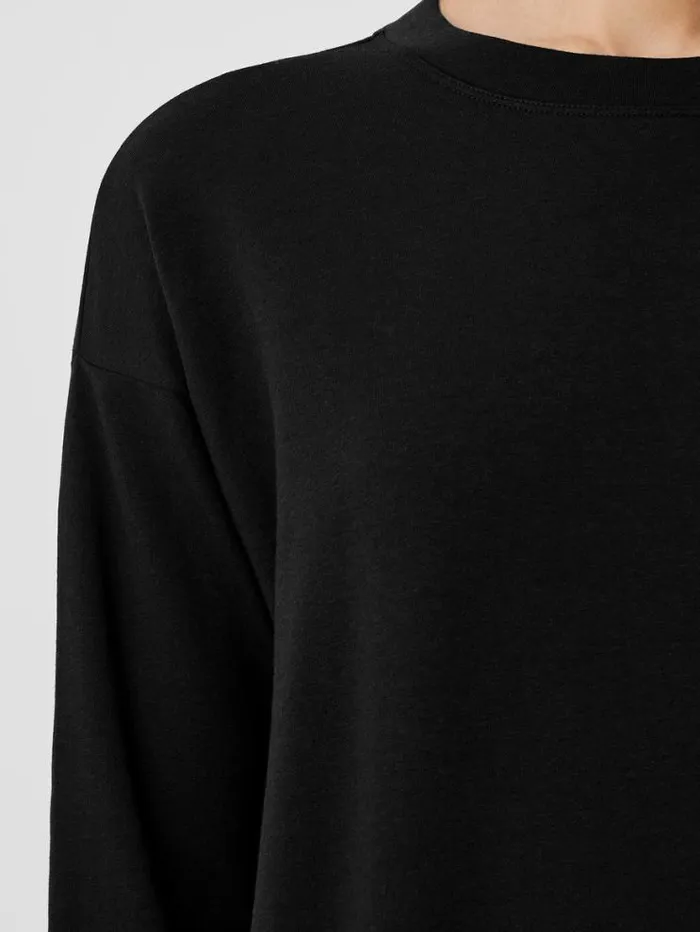 Eileen Fisher Petite Cozy Brushed Terry Hug Crew Neck Long Top Black 8211 Shop