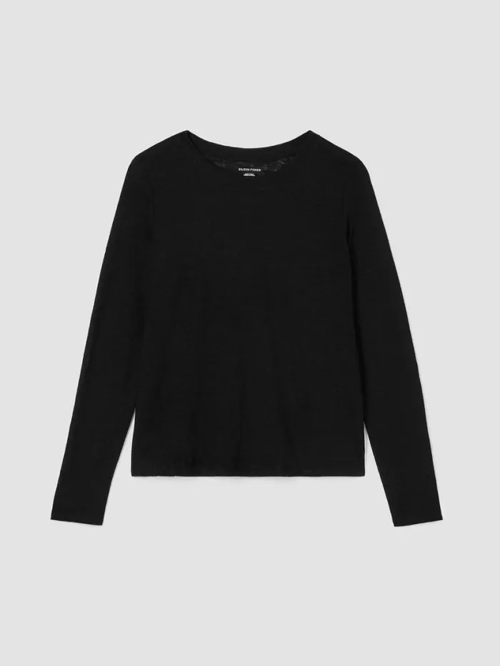 Eileen Fisher Petite Organic Linen Jersey Crew Neck Top Black 8211 Shop