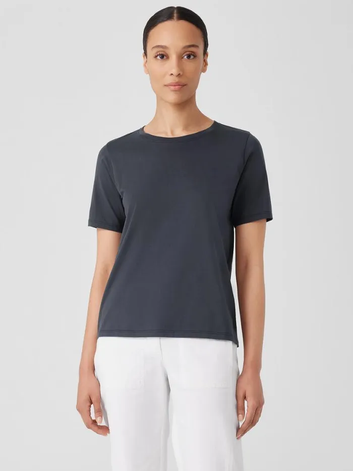Eileen Fisher Petite Organic Pima Cotton Jersey Round Neck Tee Graphite 8211 Shop