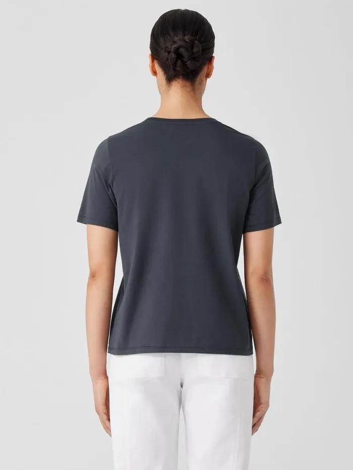 Eileen Fisher Petite Organic Pima Cotton Jersey Round Neck Tee Graphite 8211 Shop