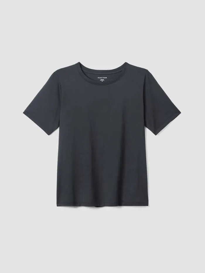Eileen Fisher Petite Organic Pima Cotton Jersey Round Neck Tee Graphite 8211 Shop