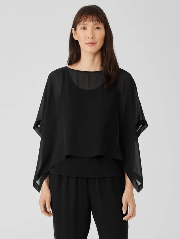 Eileen Fisher Petite Sheer Silk Georgette Poncho Black 8211 Shop