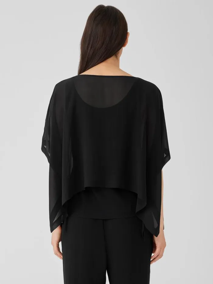 Eileen Fisher Petite Sheer Silk Georgette Poncho Black 8211 Shop