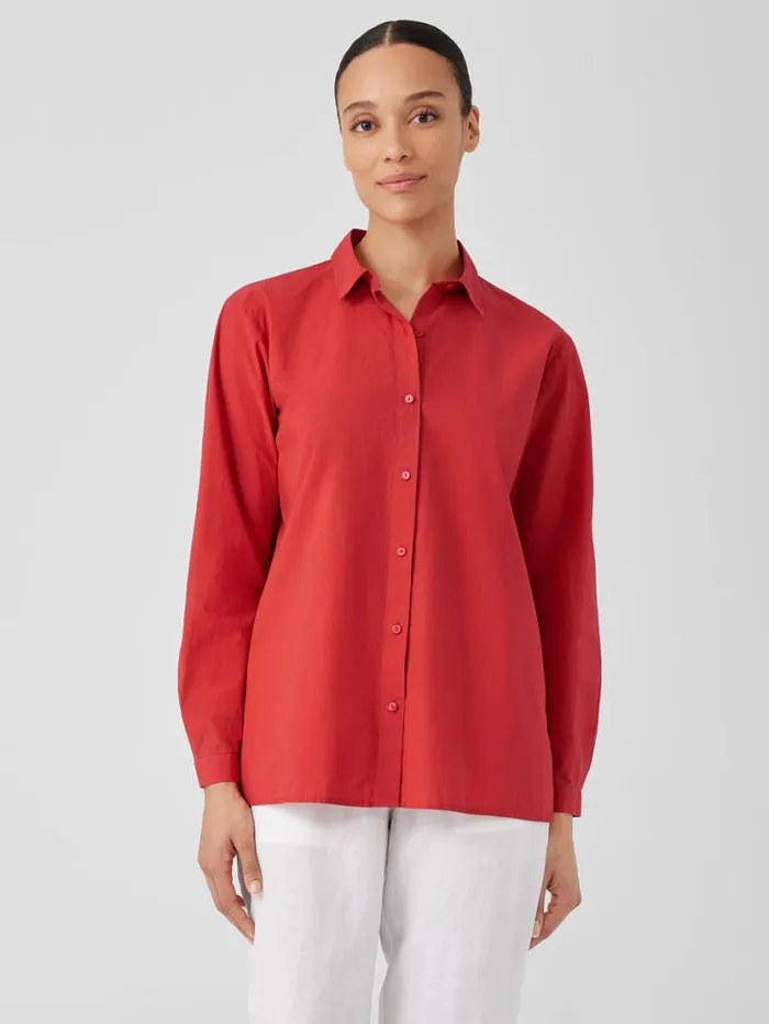 Eileen Fisher Petite Washed Organic Cotton Poplin Classic Collar Long Shirt Flame 8211 Shop