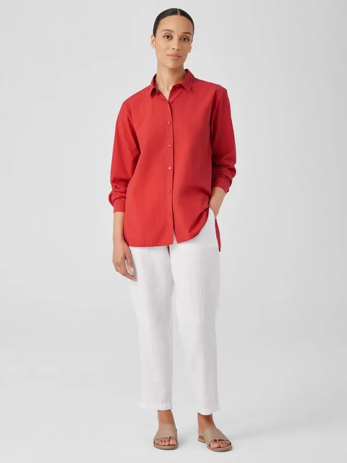 Eileen Fisher Petite Washed Organic Cotton Poplin Classic Collar Long Shirt Flame 8211 Shop