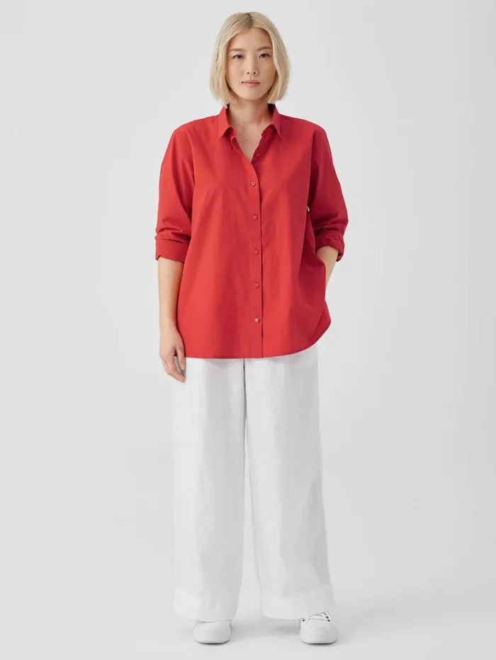Eileen Fisher Petite Washed Organic Cotton Poplin Classic Collar Long Shirt Flame 8211 Shop