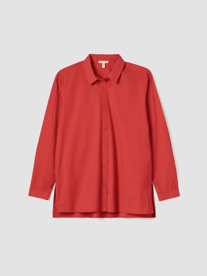 Eileen Fisher Petite Washed Organic Cotton Poplin Classic Collar Long Shirt Flame 8211 Shop