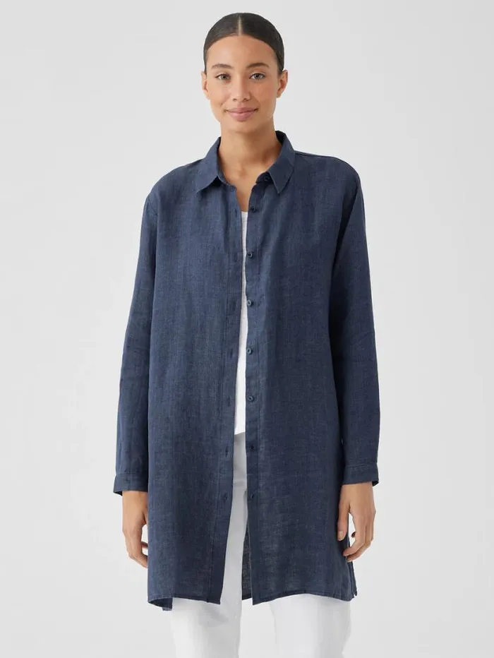 Eileen Fisher Petite Washed Organic Linen Dlav Long Shirt Dusk 8211 Shop